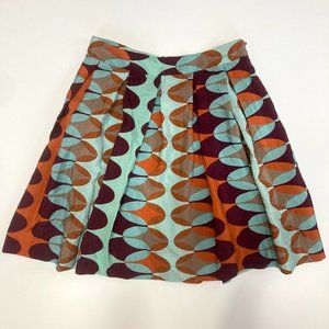 Anthropologie Hd in Paris 100% Silk Geometric Print Pleated Skirt 2P 2 petite